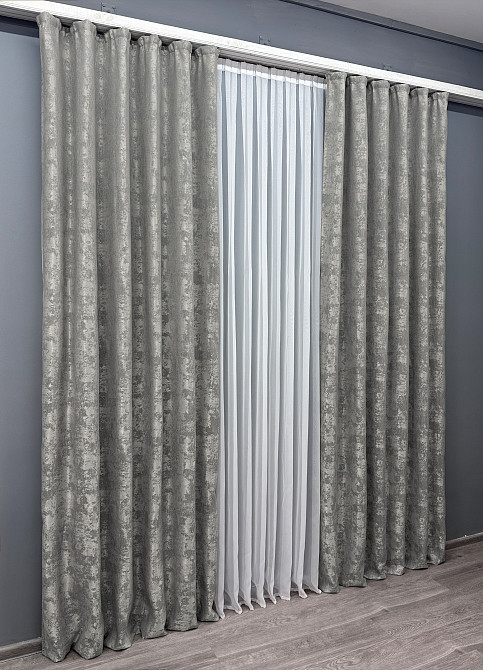 Комплект готовых штор VR-Textil Жаккард Sultan XO №1125ш Серый 100х280 см 2 шт (31-795) Киев - изображение 4