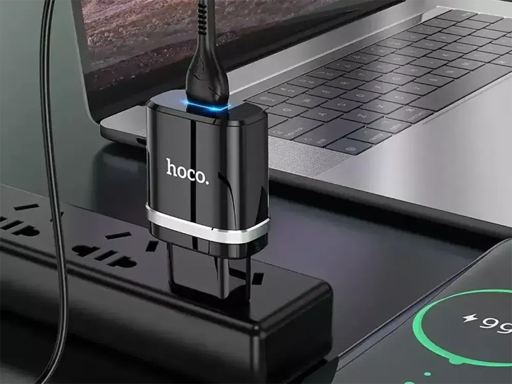 Мережевий зарядний пристрій Hoco N1 Ardent 220V (12W, 5V/2.4A) з підсвічуванням USB та кабелем micro-USB 1м Одеса - фото 9
