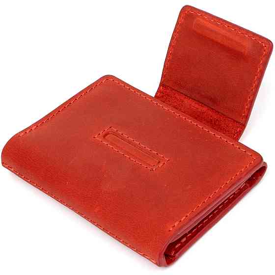 Кожаная винтажная визитница GRANDE PELLE 11407 Красный Киев