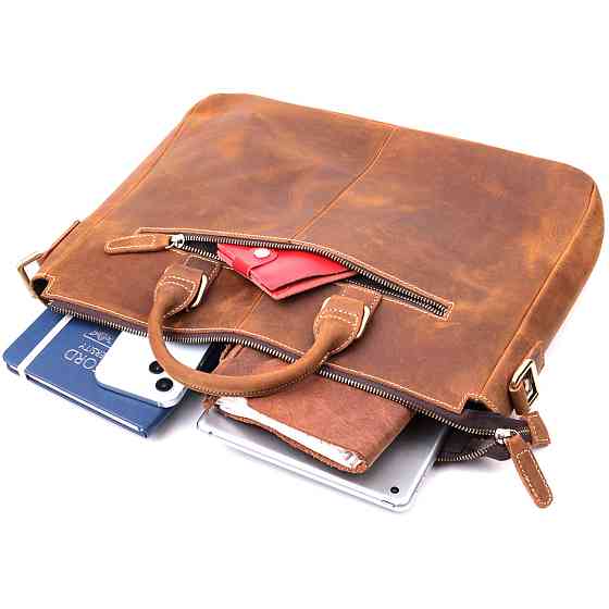 Стильный портфель в винтажном стиле из натуральной кожи Коричневый (Vintage) Киев