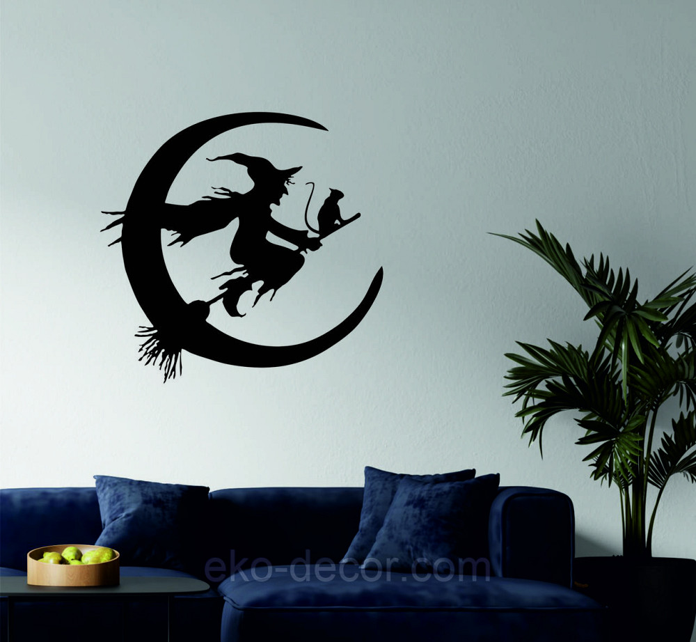 Декоративное настенное Панно «Ведьма на метле с котом», Декор на стену 90*86 см, Черный Киев - изображение 8