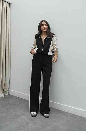 Жіночий прогулянковий костюм-двійка: кофта та штани двонитка Чорний, 48/52 Одеса