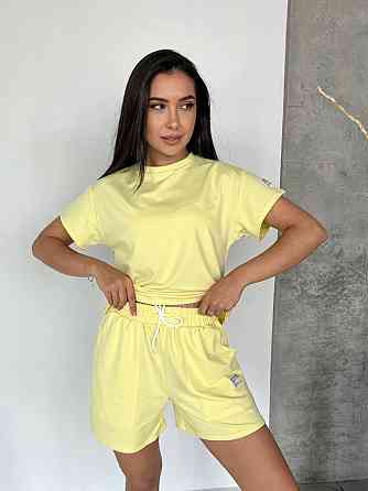 Жіночий літній прогулянковий костюм-двійка: футболка та шорти двонитка Жовтий, 48/52 Одеса