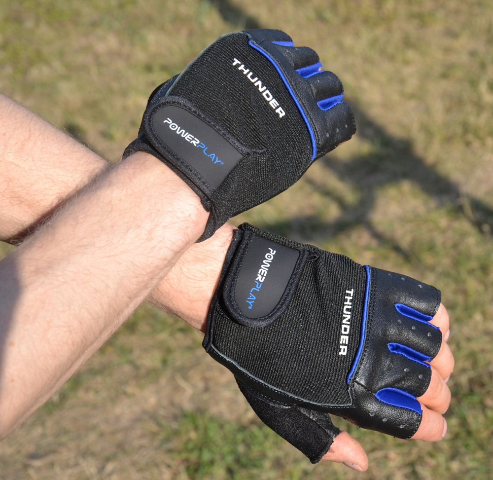 Рукавички для фітнесу PowerPlay 9058 Thunder чорно-сині M Луцьк - фото 6