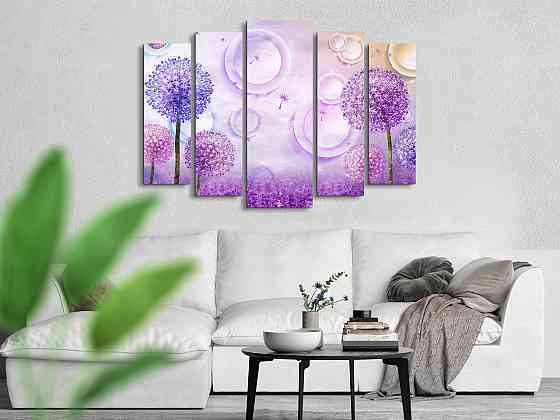 Модульна картина у вітальню / спальню Абстракція Квіти Кульбаби Art-406_5 ( 80х118см ) Київ