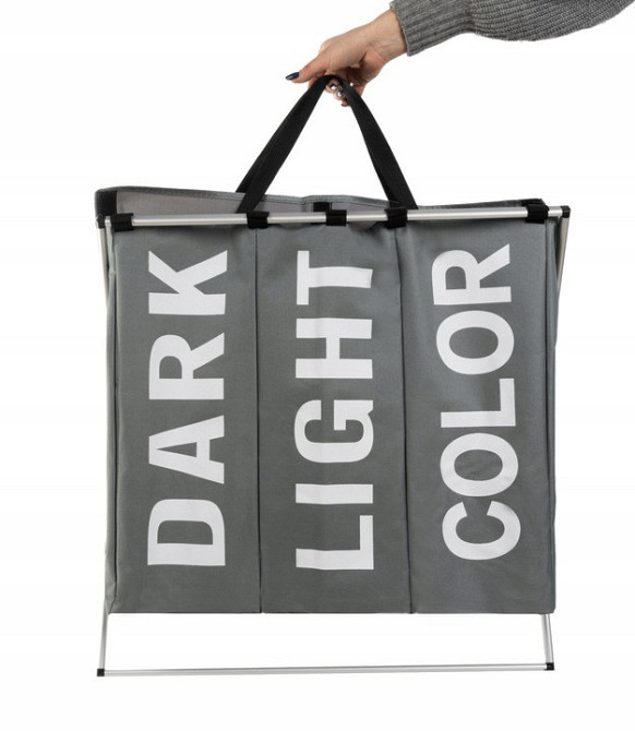 Кошик для білизни зі складною рамою 3 відділення Ruhhy (12257) Сірий Нововолинськ - фото 5