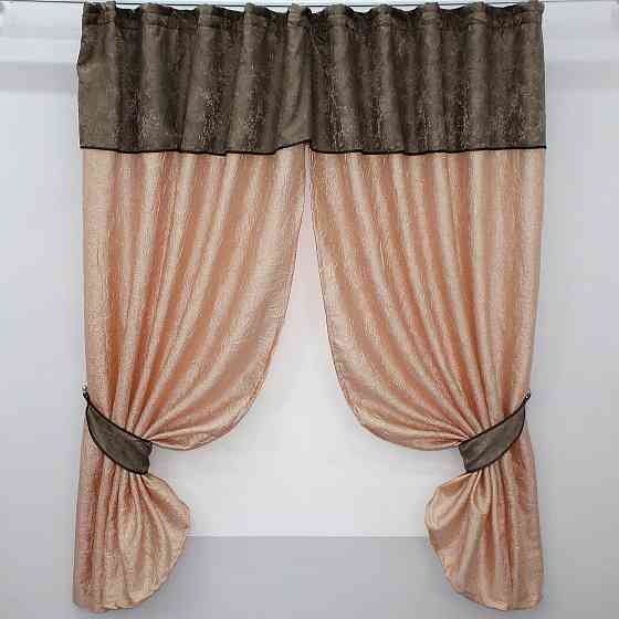 Кухонные шторы VR-Textil № 073к с ламбрекеном и подхватами персиковый с какао 260х170 см (52-0105) Киев