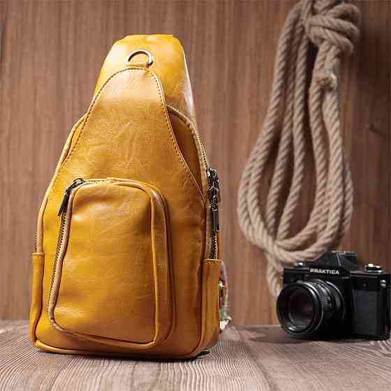 Яскрава жіноча сумка з екошкіри з акцентом на текстильну лямку Жовтий (Vintage) Київ