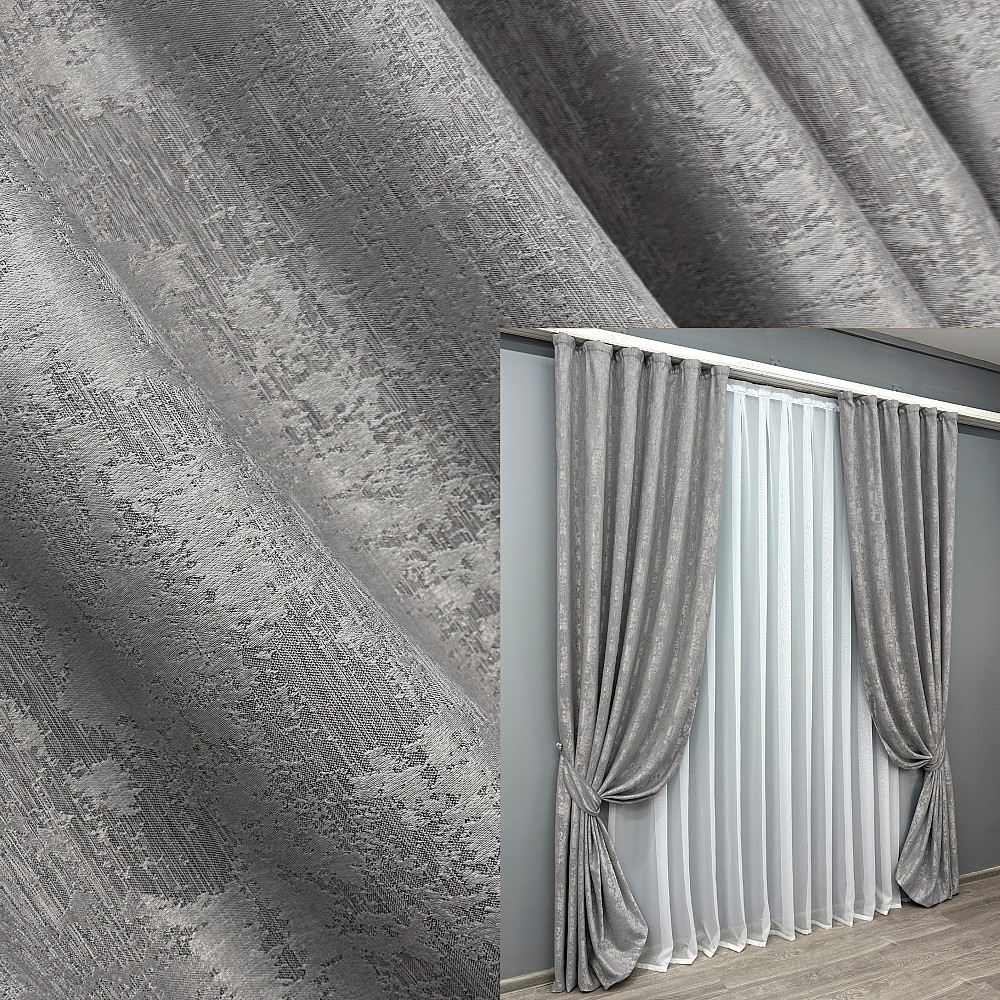 Комплект готовых штор VR-Textil Жаккард Sultan YL № 1212 ш Серый 100х270 см 2 шт (31-512) Киев - изображение 1