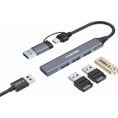 Концентратор Canyon hub DS-02 4in1 USB-A/C Grey (CNS-TDS02G) Винница - изображение 3