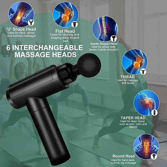Перкуссионный массажер Cholas Massage Gun, 30 скоростей, 6 насадок, LED-дисплей, 2400 мА·ч, черный Киев