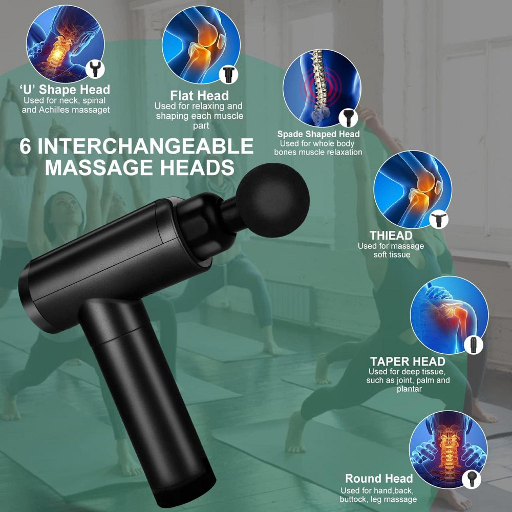Перкуссионный массажер Cholas Massage Gun, 30 скоростей, 6 насадок, LED-дисплей, 2400 мА·ч, черный Киев - изображение 5