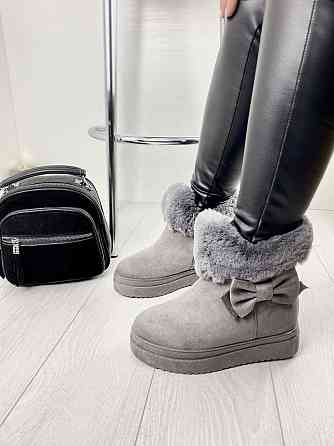 Женские ботинки 8322-6 серые эко-замша зима высота 18 см скрытая танкетка 7.5 см 38р. 39р. (115 Коломия