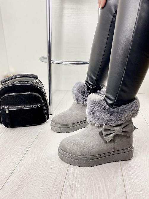 Женские ботинки 8322-6 серые эко-замша зима высота 18 см скрытая танкетка 7.5 см 38р. 39р. (115 Коломыя - изображение 6