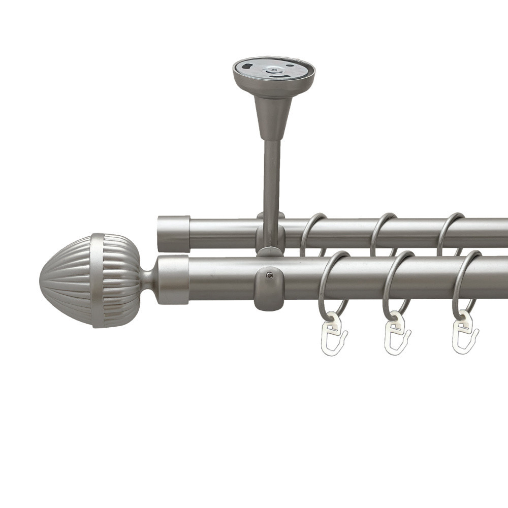 Карниз Orvit Одеон металевий дворядний відкритий до стелі гладка труба кільце металеве Сатин 25\19 мм 240 см (00-00023934) Львів - фото 1