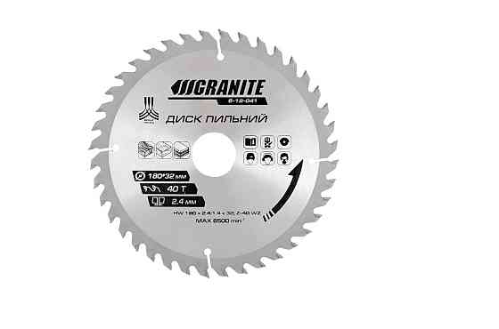 Диск пильний GRANITE для дерева з твердосплавними напайками 180х32х40Т адаптер 32-30 8400 об/хв 5-18-041 Рівне