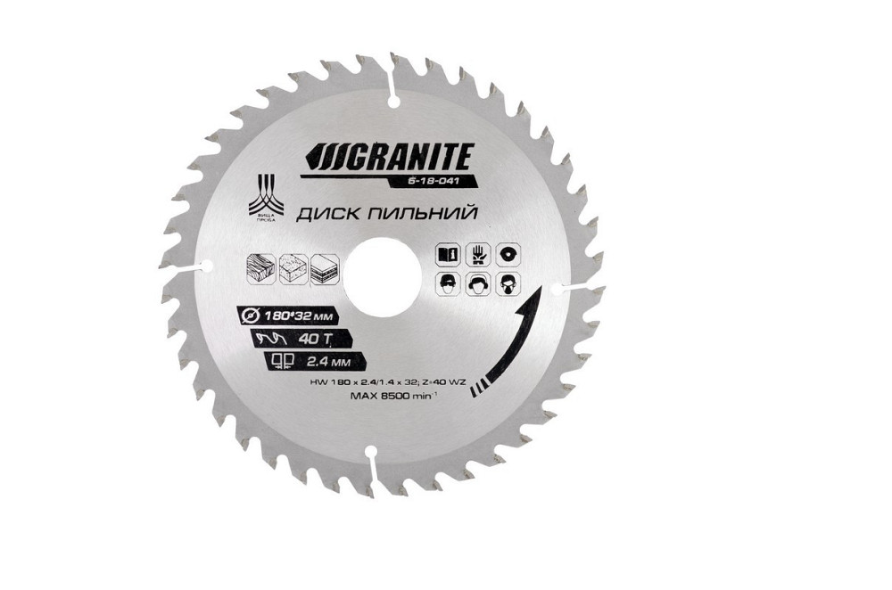 Диск пильний GRANITE для дерева з твердосплавними напайками 180х32х40Т адаптер 32-30 8400 об/хв 5-18-041 Рівне - фото 3