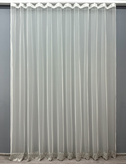 Тюль VR-Textil 1697т Грек-сетка с вышивкой Молочный с серым 300х270 см (42-0734) Киев - изображение 2