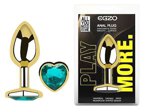 Анальна пробка з кристалом EGZO - Gold Heart Plug Marine size M Sex Aura Київ