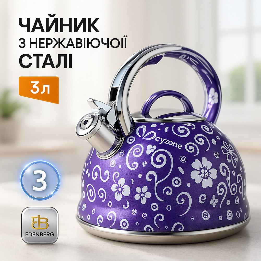 Чайник со свистком для электроплиты Edenberg EB-1959 3л, Чайник из нержавеющей стали с пищалкой IJ-17 Львов - изображение 9