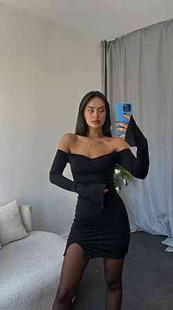 Женское облегающее мини платье с открытыми плечами микродайвинг Черный Одесса