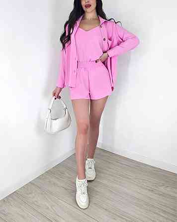 Жіночий легкий костюм-трійка: сорочка, майка та шорти креп жатка Барбі, 42/44 Одеса