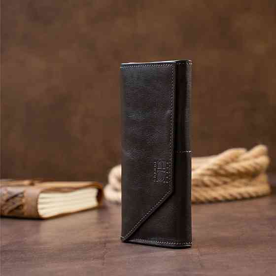 Горизонтальный клатч глянцевый на магните GRANDE PELLE 11316 Черный Киев