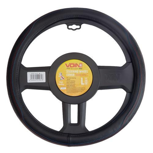 Чохол на кермо VLOD-24LC7 BK L чорний, один шов, зі шкіри, без отворів Харків - фото 2