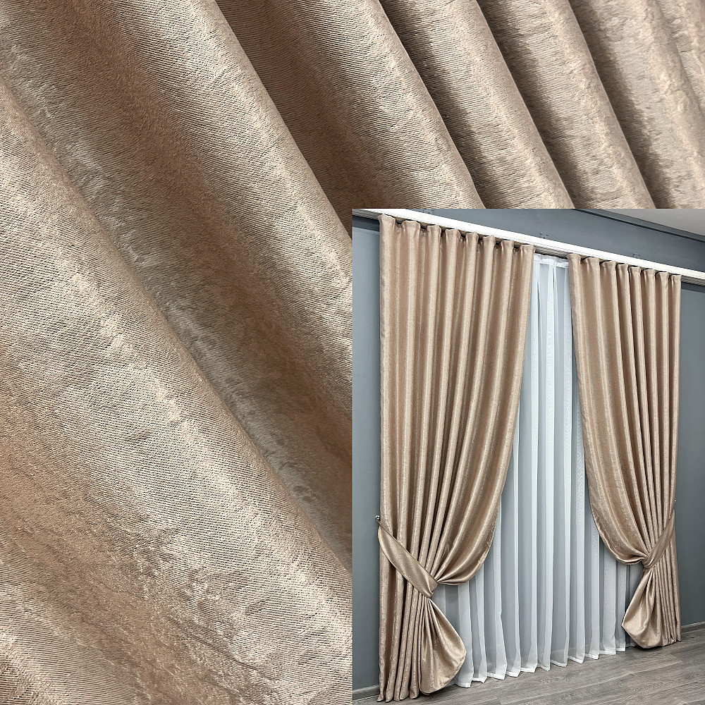 Комплект готовых штор VR-Textil Софт № 2038ш Бежевый 200х270 см 2шт (32-420) Киев - изображение 1