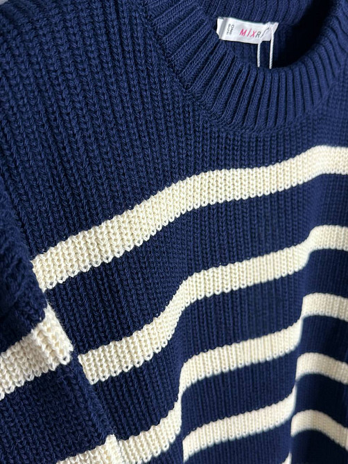 Светр жіночий MIX RAY 6635 смужка оверсайз подовжений вільний крій, темно-синій, one size Київ - фото 18