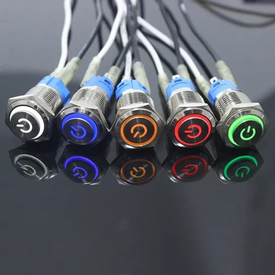 Кнопка з підсвіткою 16 мм зелений LED, 12-24В 5 pin 16K-11D, вимикач для електроланцюгів Київ