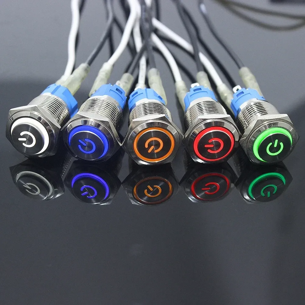 Кнопка з підсвіткою 16 мм зелений LED, 12-24В 5 pin 16K-11D, вимикач для електроланцюгів Київ - фото 4