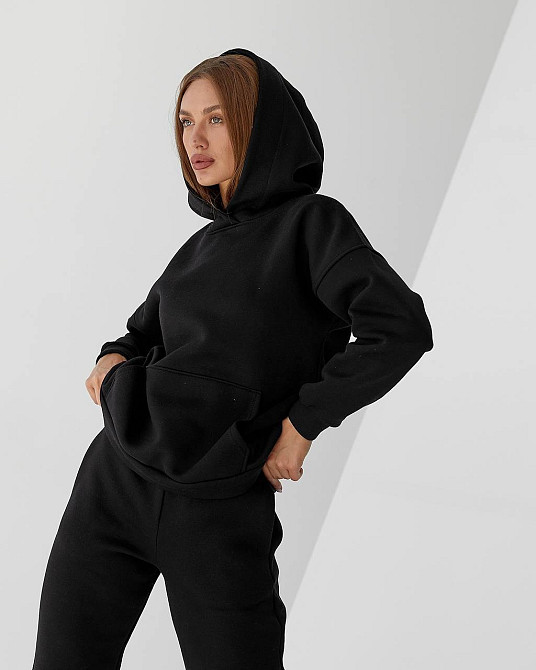 Женский спортивный теплый костюм оверсайз Черный L Харьков - изображение 8