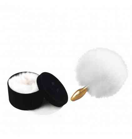 Анальная пробка в виде хвоста кролика Upko Rabbit Fur Bunny Tail Small Butt Plug из кроличьего меха Sex Aura Киев