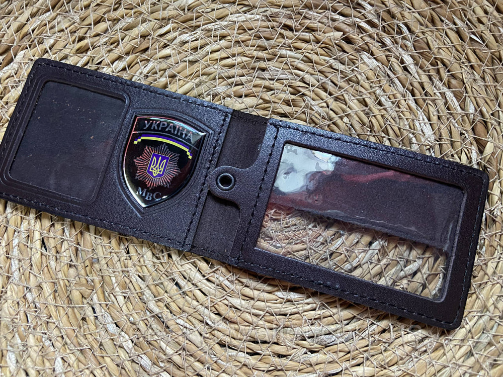 Горизонтальна обкладинка на посвідчення "МВС" (Міністерство внутрішніх справ) із шевроном коричневий Київ - фото 3