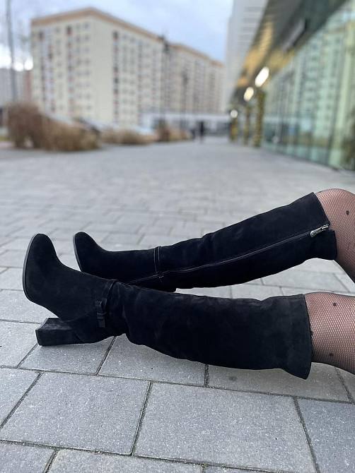 Nivelle Чоботи жіночі NIVELLE чорні замша натуральна высота 42см обхват голени 39-40см каблук 1 Коломыя - изображение 4