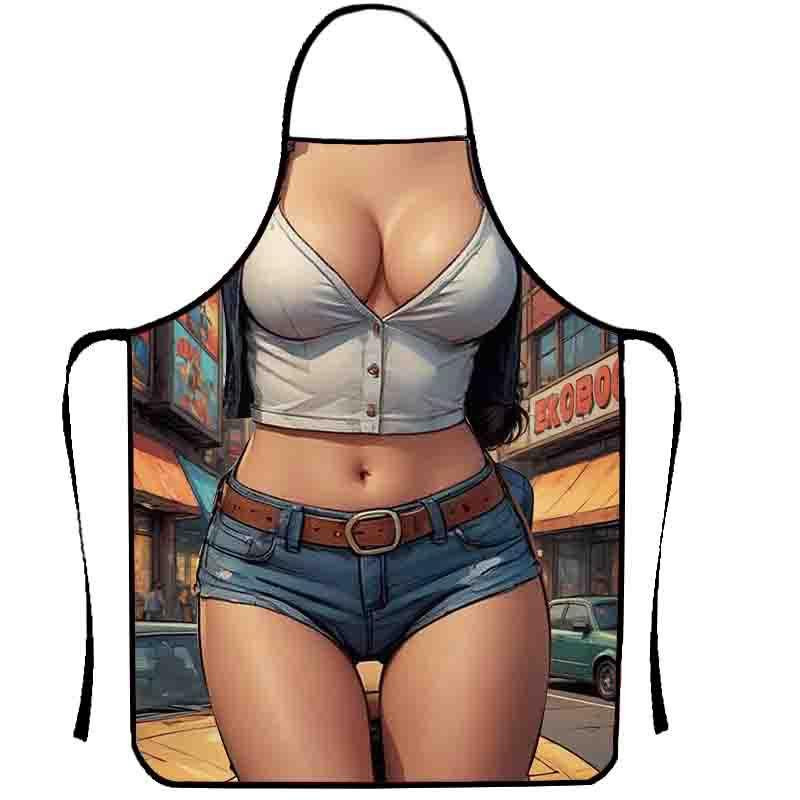 Фартух з приколом дівчина в джинсових шортах 80 на 60 см різнобарвний Київ - фото 1