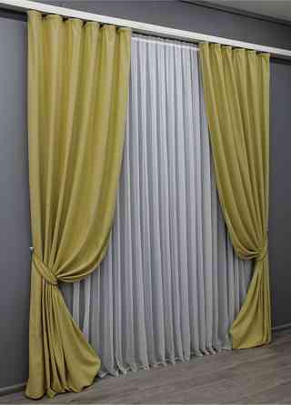 Комплект готовых штор VR-Textil Нубук однотонный № 1520ш Светло-золотистый 150х290 см 2 шт (33-0401) Киев