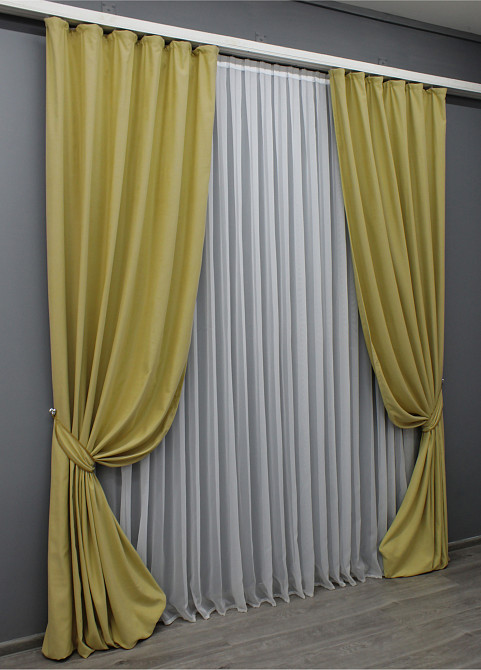 Комплект готових штор VR-Textil Нубук однотонний № 1520ш Світло-золотистий 150х290 см 2 шт (33-0401) Київ - фото 3