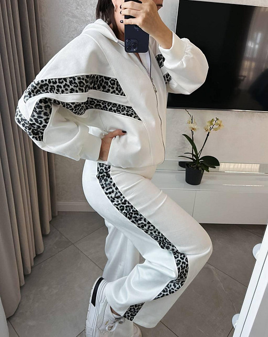 Жіночий стильний повсякденний костюм замша на дайвінзі Молочний, 54/56 Одеса - фото 3