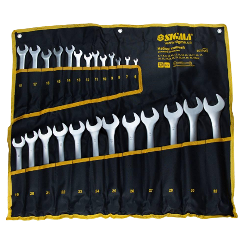Набір ключів ріжково-накидних 6-32мм CrV satine 25шт + тк.чохол SIGMA Житомир - фото 1