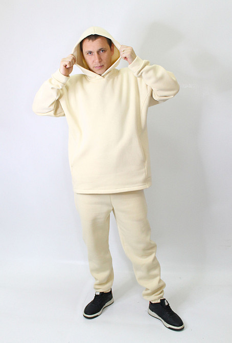 Мужской спортивный теплый костюм на флисе Молочный 50 Харьков - изображение 4
