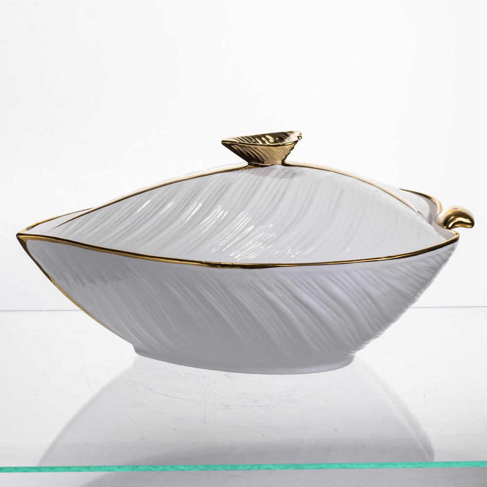 Yiwu Супниця 800 (мл) порцелянова 32×21×16 (см) з кришкою Біла з золотом XL-4054AG Коломыя - изображение 3