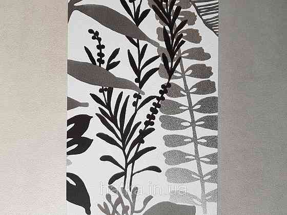 Шпалери флізелінові Decoprint Good Vibes 0.53х10 молодіжні дитячі тропіки рослини листя квіти сіро-чорні Київ