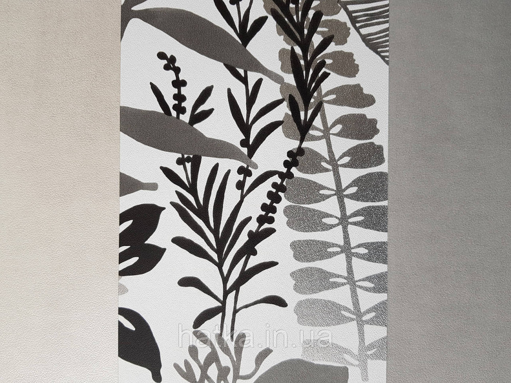 Шпалери флізелінові Decoprint Good Vibes 0.53х10 молодіжні дитячі тропіки рослини листя квіти сіро-чорні Київ - фото 2