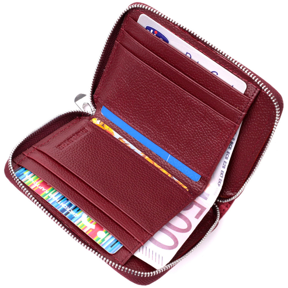 Симпатичный кожаный кошелек для женщин на молнии с тисненым логотипом производителя ST Leather 19491 Бордовый Киев - изображение 5