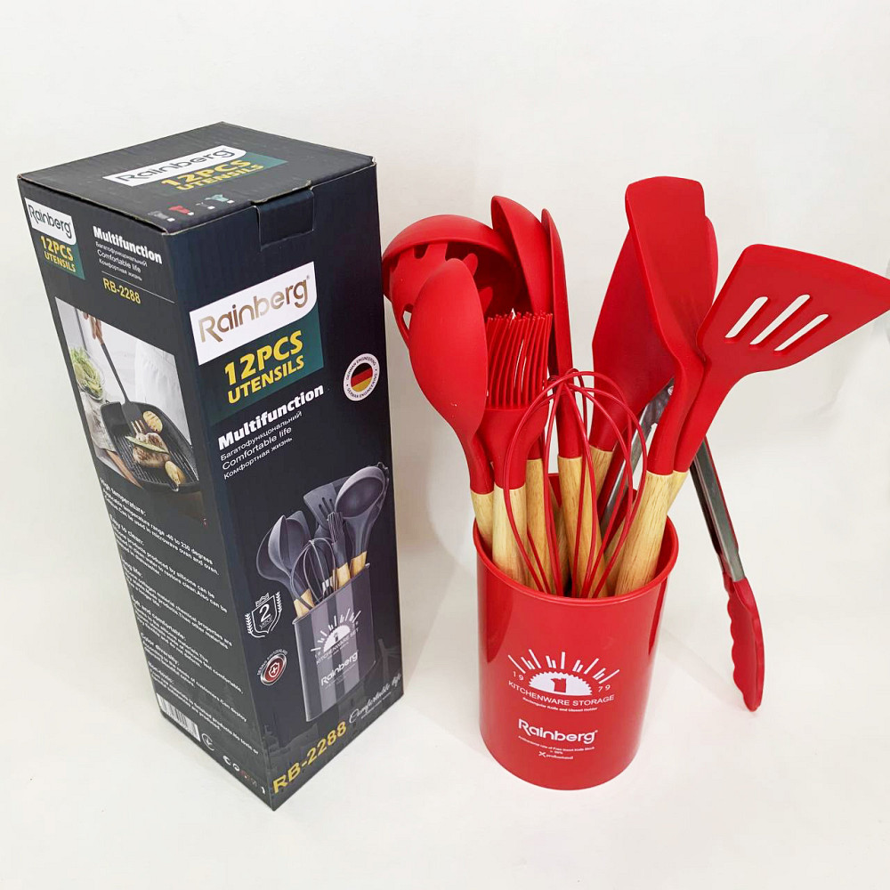 Набір кухонних предметів на підставці, Силіконові кухонні прилади для готування, Набір кухарського FJ-55 Івано-Франківськ - фото 3