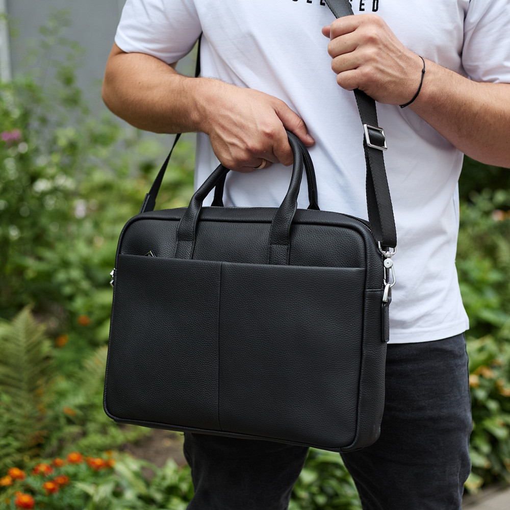 Чорний чоловічий шкіряний портфель на плече Київ - фото 4