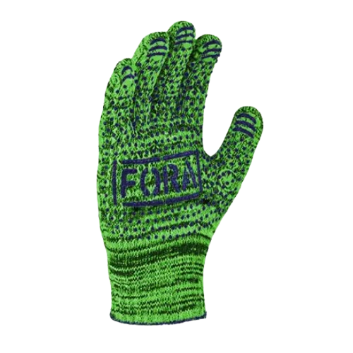 Рукавички 15700 трикотаж неповний облив з малюнком ПВХ помаранч.манжет клас 10 зелений Fora ДКГ Житомир