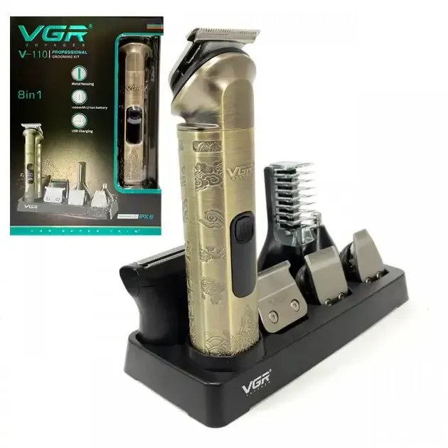 Машинка для стрижки VGR V-110 бездротова 11 насадок триммер USB Type-C для волосся та бороди Одеса - фото 2